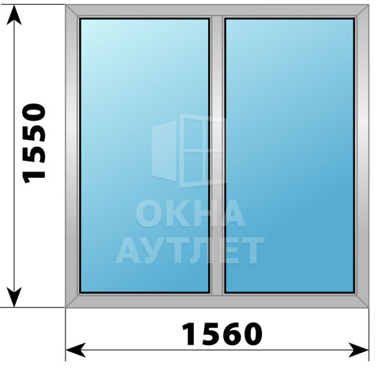 Двухстворчатое алюминиевое окно 1560×1550 Г-Г ОА-54409