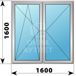 Двухстворчатое алюминиевое окно 1600×1600 ПО-П ОА-55114