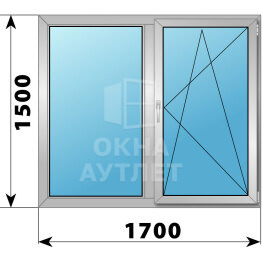 Двухстворчатое алюминиевое окно 1700×1500 Г-ПО ОА-54871