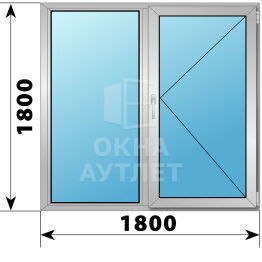 Двухстворчатое алюминиевое окно 1800×1800 Г-П ОА-51689