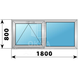 Двухстворчатое алюминиевое окно 1800×800 О-Г ОА-53534