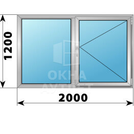 Двухстворчатое алюминиевое окно 2000×1200 Г-П ОА-54766