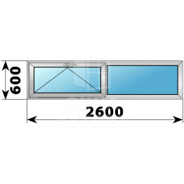 Двухстворчатое алюминиевое окно 2600×600 О-Г ОА-54709