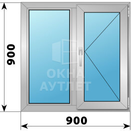 Двухстворчатое алюминиевое окно 900×900 Г-П ОА-54166