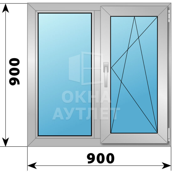 Двухстворчатое алюминиевое окно 900×900 Г-ПО ОА-54283