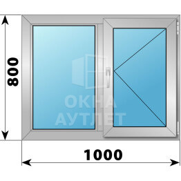 Двухстворчатое деревянно-алюминиевое окно 1000×800 Г-П ОА-45111
