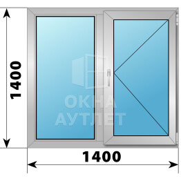 Двухстворчатое деревянно-алюминиевое окно 1400×1400 Г-П ОА-46629