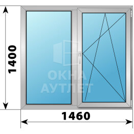 Двухстворчатое деревянно-алюминиевое окно 1460×1400 Г-ПО ОА-50213