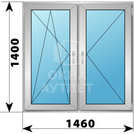Двухстворчатое деревянно-алюминиевое окно 1460×1400 ПО-П ОА-50468