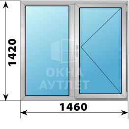 Двухстворчатое деревянно-алюминиевое окно 1460×1420 Г-П ОА-46728