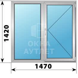 Двухстворчатое деревянно-алюминиевое окно 1470×1420 Г-П ОА-46743