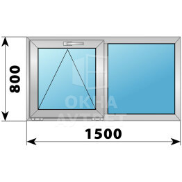 Двухстворчатое деревянно-алюминиевое окно 1500×800 О-Г ОА-45702