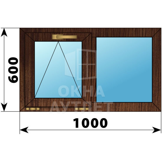 Двухстворчатое окно из дуба 1000×600 О-Г ОА-45114