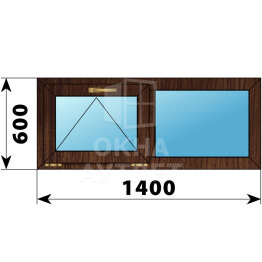 Двухстворчатое окно из дуба 1400×600 О-Г ОА-49631