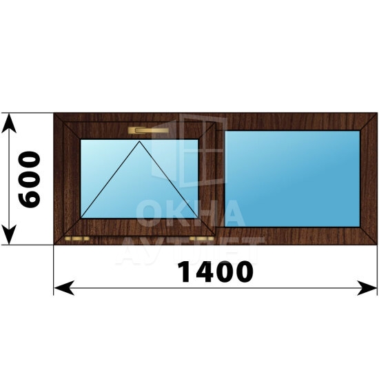 Двухстворчатое окно из дуба 1400×600 О-Г ОА-49631