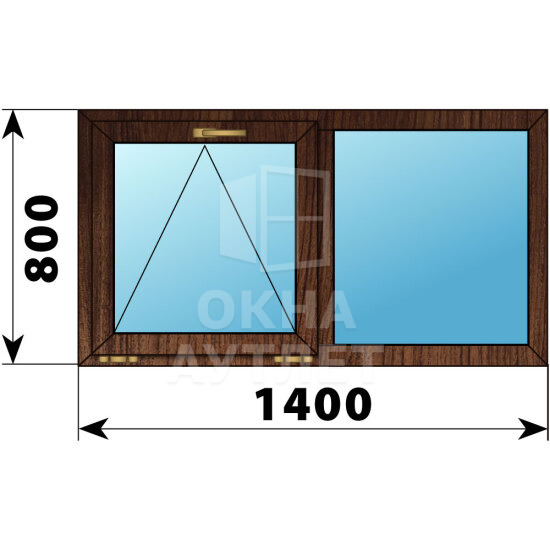 Двухстворчатое окно из дуба 1400×800 О-Г ОА-49892