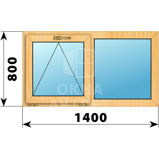Двухстворчатое окно из сосны 1400×800 О-Г ОА-41806