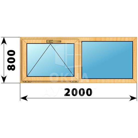 Двухстворчатое окно из сосны 2000×800 О-Г ОА-42004