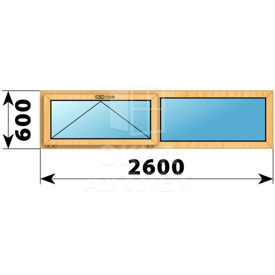 Двухстворчатое окно из сосны 2600×600 О-Г ОА-42019