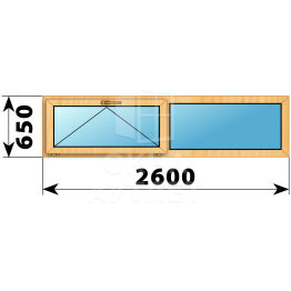 Двухстворчатое окно из сосны 2600×650 О-Г ОА-42034