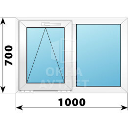 Двухстворчатое пластиковое окно 1000×700 О-Г ОА-39286