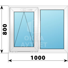 Двухстворчатое пластиковое окно 1000×800 О-Г ОА-39322