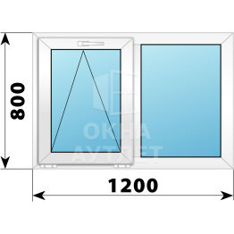 Двухстворчатое пластиковое окно 1200×800 О-Г ОА-39382