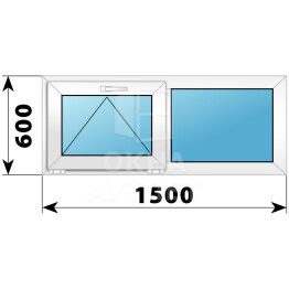 Двухстворчатое пластиковое окно 1500×600 О-Г ОА-39367