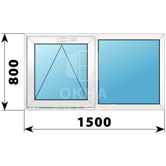 Двухстворчатое пластиковое окно 1500×800 О-Г ОА-39535