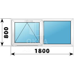 Двухстворчатое пластиковое окно 1800×800 О-Г ОА-38875