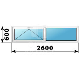 Двухстворчатое пластиковое окно 2600×600 О-Г ОА-38878