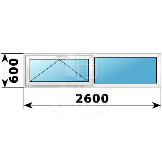 Двухстворчатое пластиковое окно 2600×600 О-Г ОА-38878