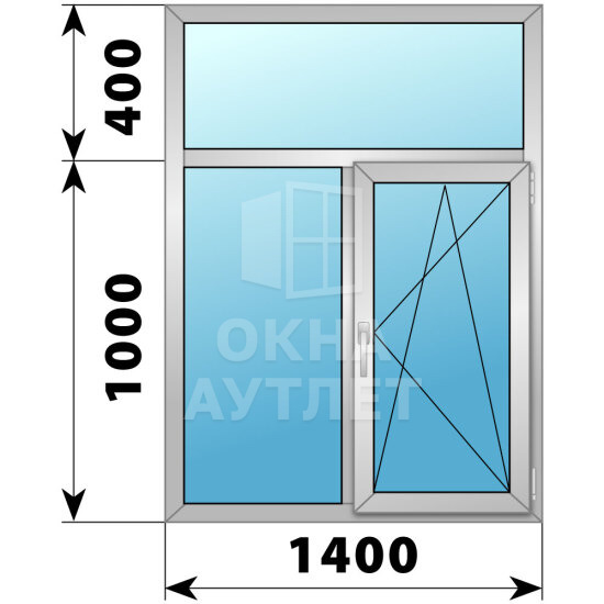 Двухстворчатое алюминиевое окно с глухой фрамугой 1000×1400 Г-ПО ОА-54301