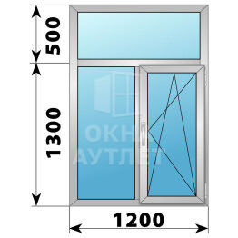 Двухстворчатое алюминиевое окно с глухой фрамугой 1200×1800 Г-ПО ОА-54802