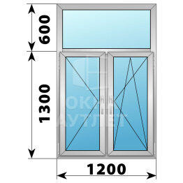 Двухстворчатое алюминиевое окно с глухой фрамугой 1200×1900 П-ПО ОА-51800