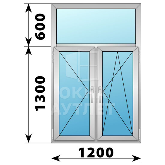 Двухстворчатое алюминиевое окно с глухой фрамугой 1200×1900 П-ПО ОА-51800