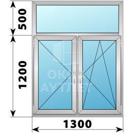 Двухстворчатое алюминиевое окно с глухой фрамугой 1300×1700 П-ПО ОА-55009