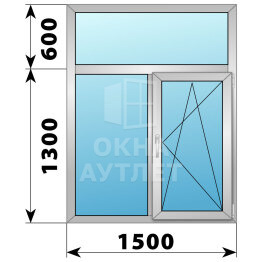 Двухстворчатое алюминиевое окно с глухой фрамугой 1500×1900 Г-ПО ОА-51782