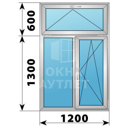 Двухстворчатое алюминиевое окно с откидной фрамугой 1200×1900 Г-ПО ОА-51809