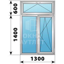 Двухстворчатое алюминиевое окно с откидной фрамугой 1300×2000 Г-ПО ОА-51875