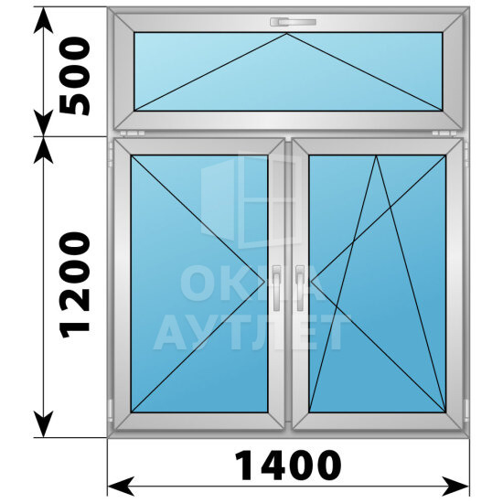Двухстворчатое алюминиевое окно с откидной фрамугой 1400×1700 П-ПО ОА-55177