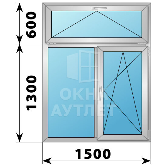 Двухстворчатое алюминиевое окно с откидной фрамугой 1500×1900 Г-ПО ОА-51935