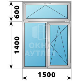 Двухстворчатое алюминиевое окно с откидной фрамугой 1500×2000 Г-ПО ОА-52226