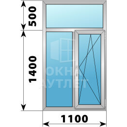 Двухстворчатое деревянно-алюминиевое окно с глухой фрамугой 1100×1900 Г-ПО ОА-46662