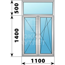 Двухстворчатое деревянно-алюминиевое окно с глухой фрамугой 1100×1900 П-ПО ОА-50381