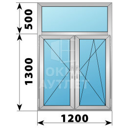 Двухстворчатое деревянно-алюминиевое окно с глухой фрамугой 1200×1800 П-ПО ОА-50435