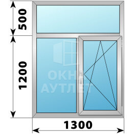 Двухстворчатое деревянно-алюминиевое окно с глухой фрамугой 1300×1700 Г-ПО ОА-50264
