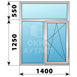Двухстворчатое деревянно-алюминиевое окно с глухой фрамугой 1400×1800 Г-ПО ОА-50501