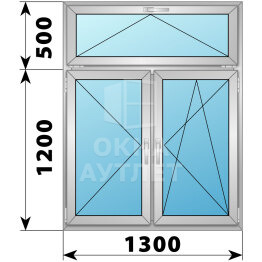 Двухстворчатое деревянно-алюминиевое окно с откидной фрамугой 1300×1700 П-ПО ОА-50717