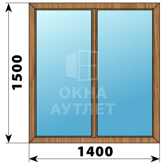 Двухстворчатое глухое деревянное окно из лиственницы Г-Г 1400×1500 ОА-36266